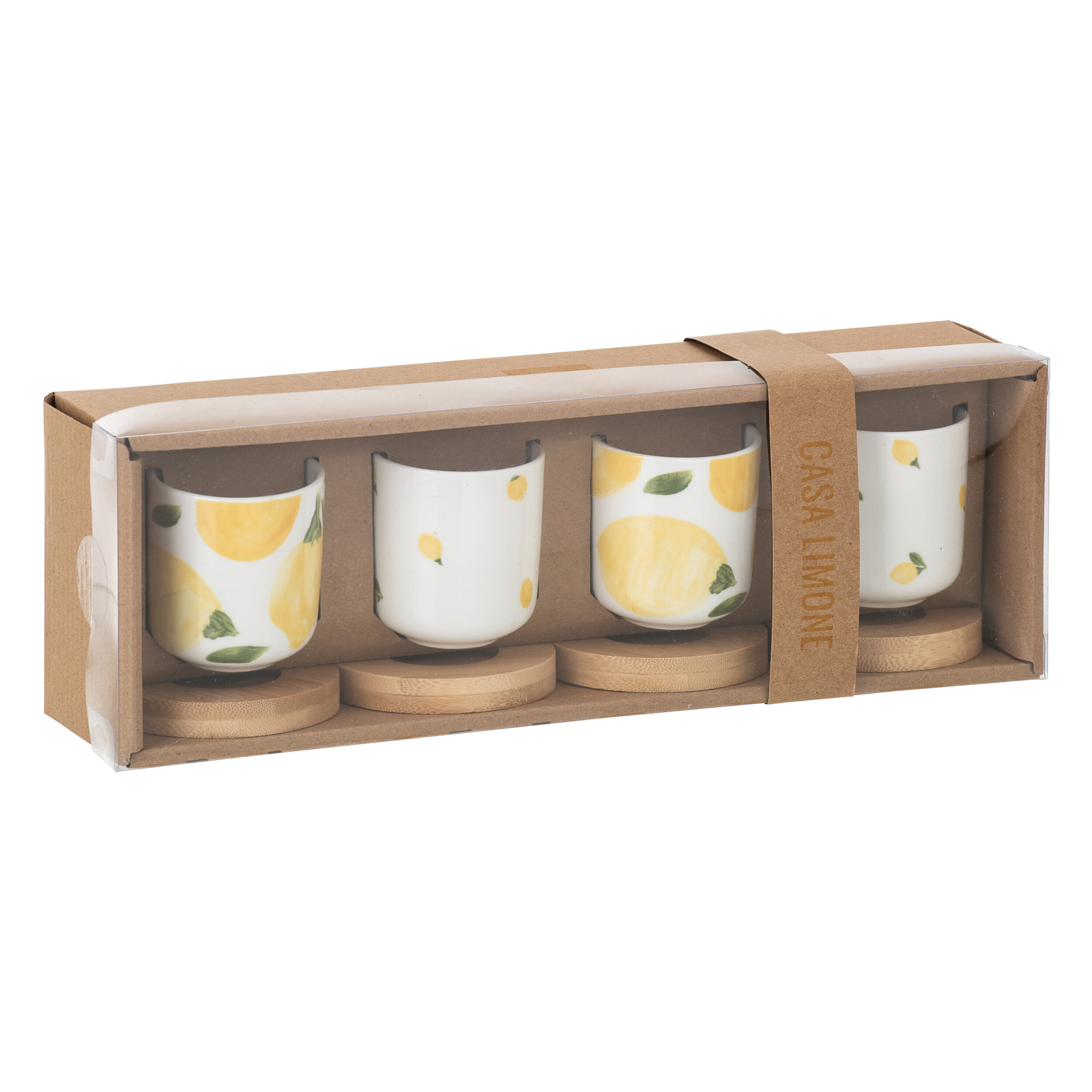 J-Line Tasse Citron - céramique - blanc/jaune - set de 4