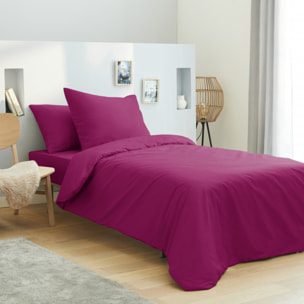 Housse de couette unie rose fushia 100% Coton / 57 Fils/cm²