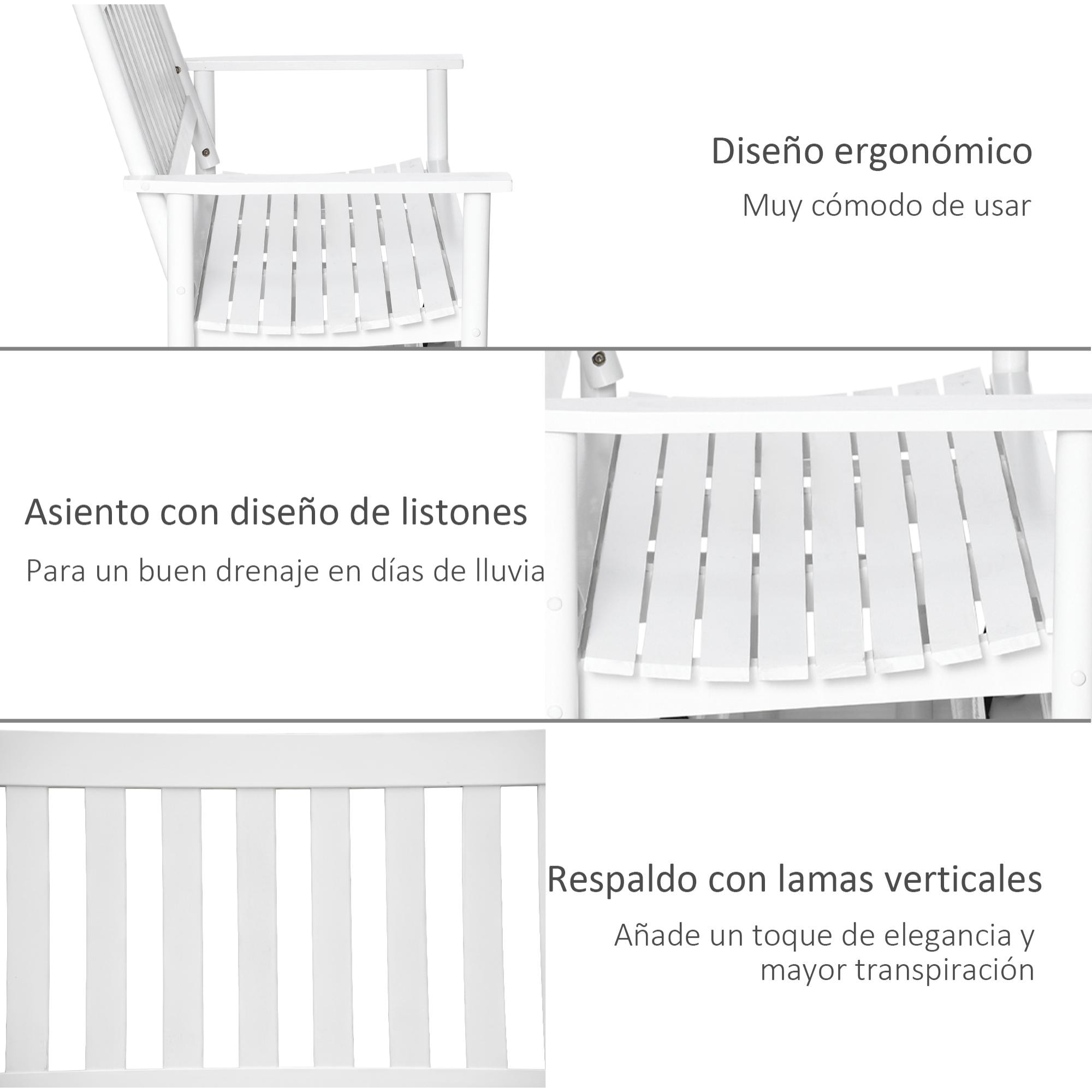 Outsunny Banco Mecedora de Jardín de 2 Plazas de Madera Carga Máx. 250 kg Blanco