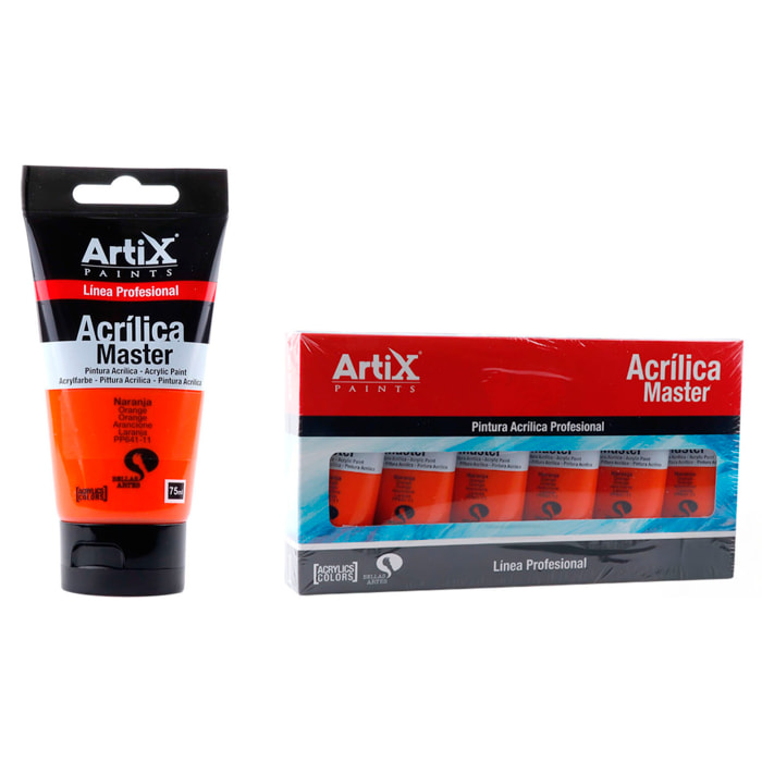 Pack 6 Uds. PINTURA ACRÍLICA EXPERT 75 ml NARANJA