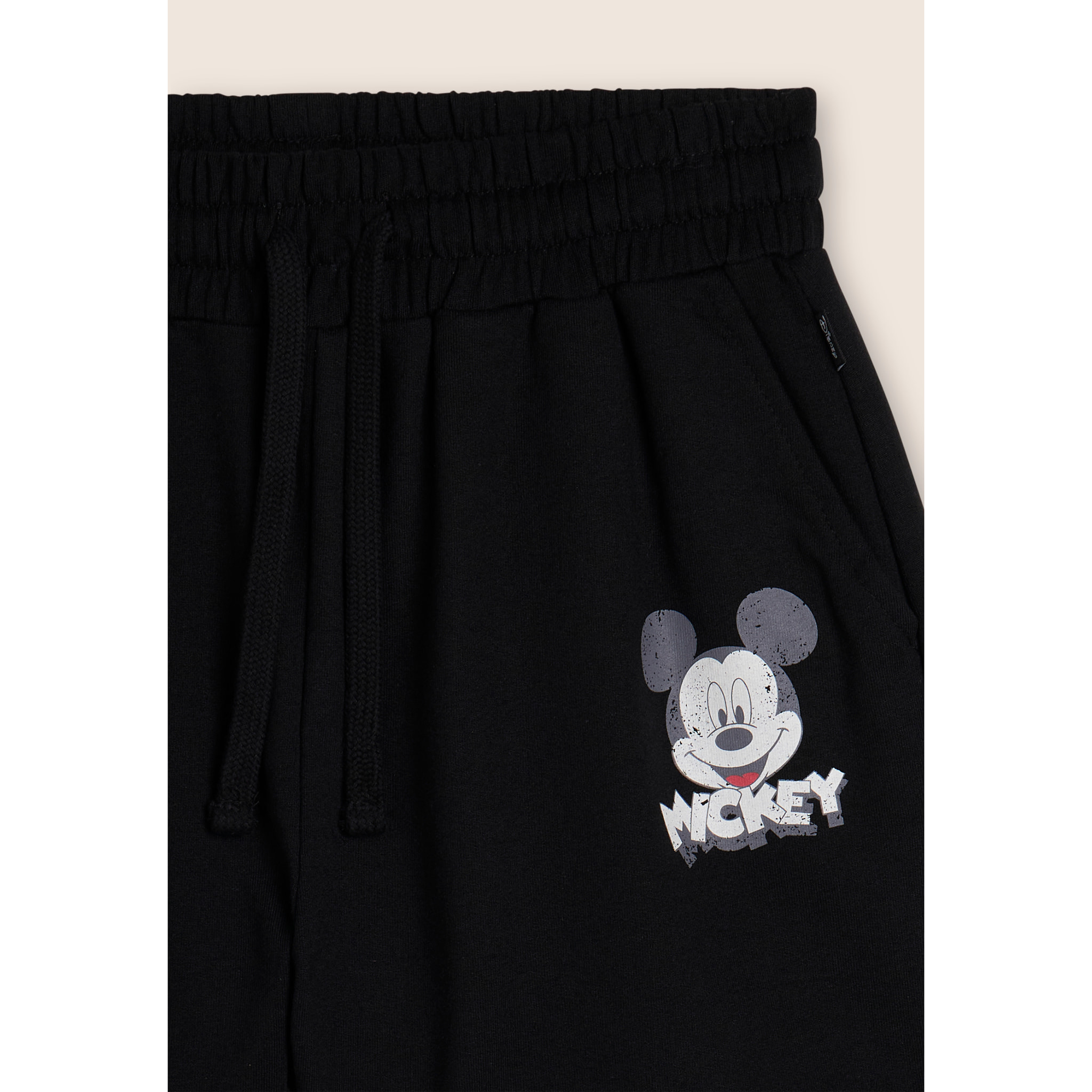 Pantaloncini neri regular fit con stampa Mickey Mouse