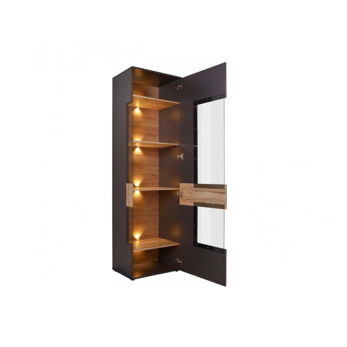 Colonne vitrée 1 porte grise & chêne naturel - ouverture à droite - TONY