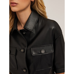 Motivi - Chaqueta cropped con cuello de tejido revestido - Negro