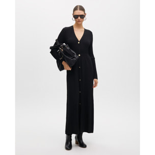 Abito in maglia con bottoni e gonna a trapezio