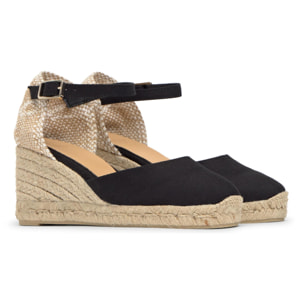 Alpargatas de cuña de mujer Carol en algodón orgánico, cierre lateral de pulsera con hebilla metálica