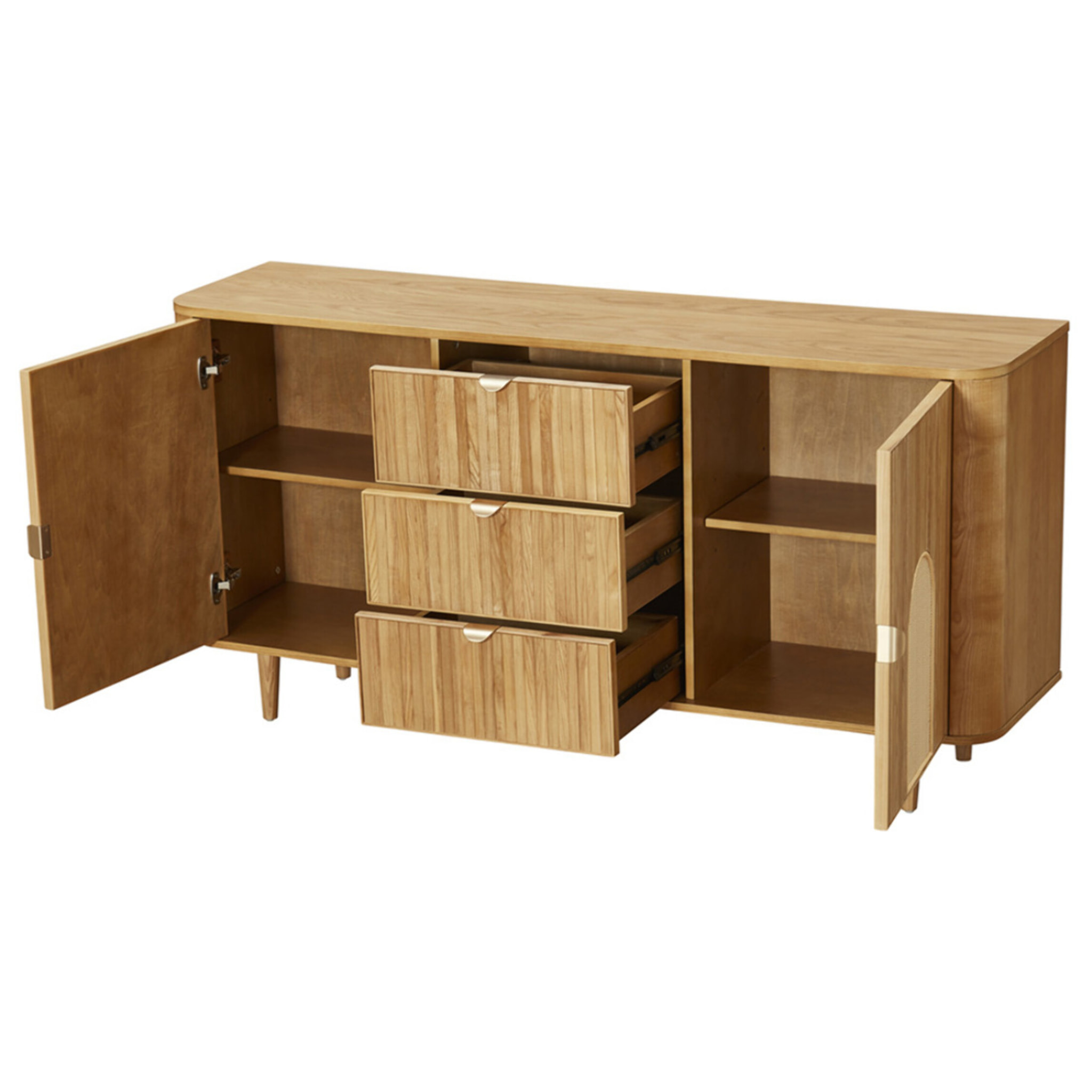 Milazzo - buffet bas - bois plaqué chêne et cannage - 3 tiroirs et 2 portes - 160 cm - Bois