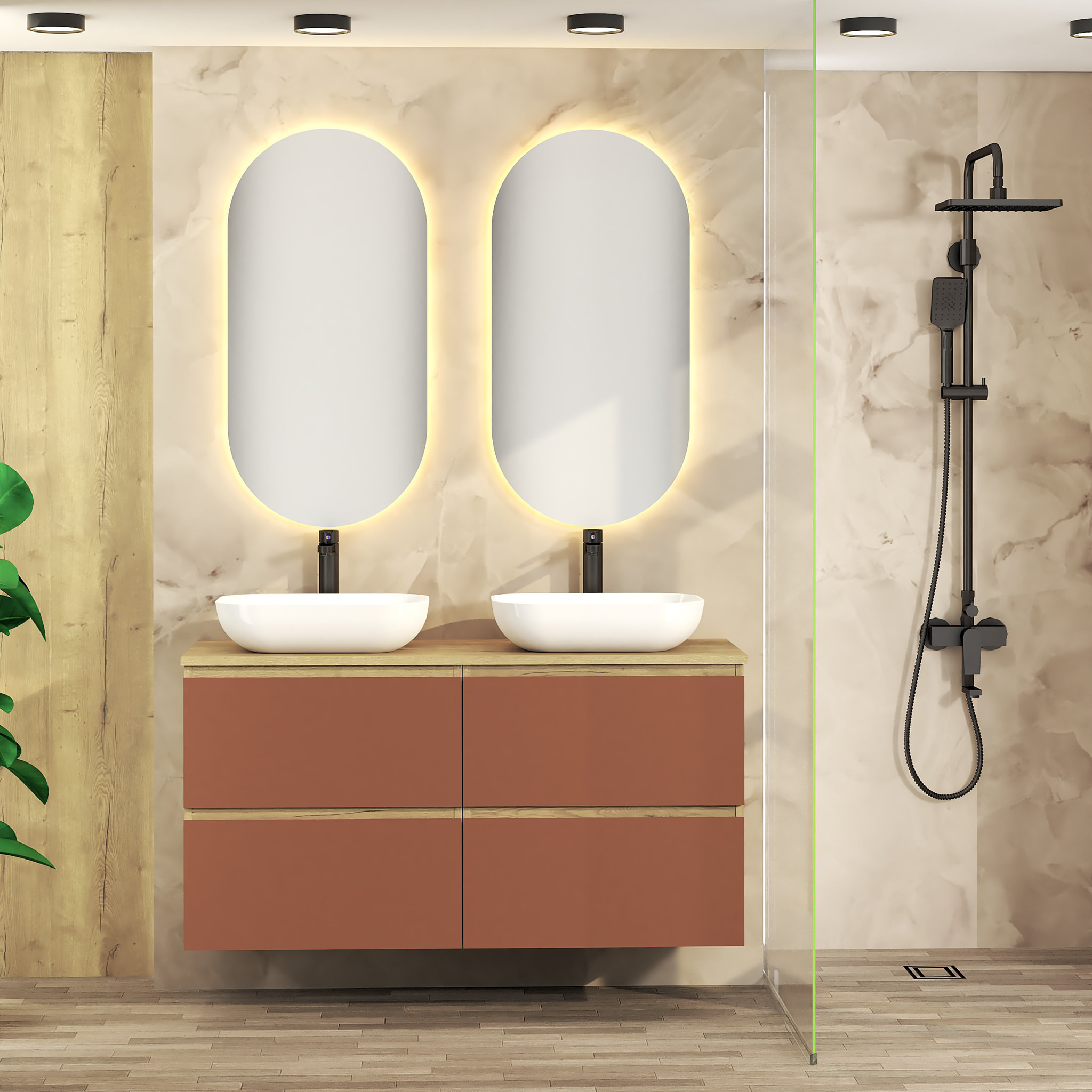 CONJUNTO DE BAÑO NIA | MUEBLE SUSPENDIDO | 120 CM SCARLATO |CUATRO CAJONES | LAVABO SOBREPUESTO | NO INCLUYE ESPEJO | MUEBLE MONTADO| ALDAY