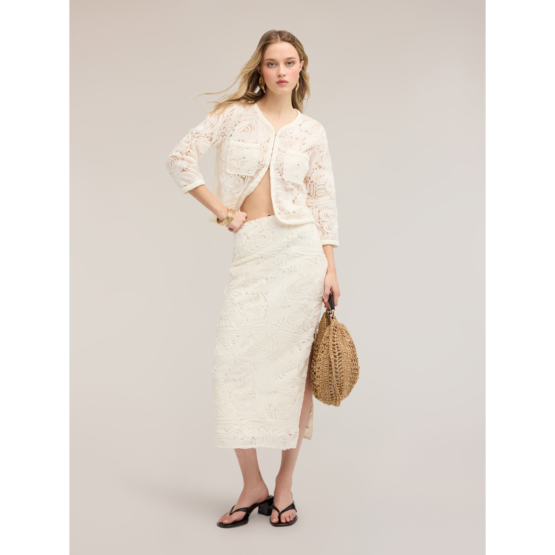 Motivi - Giacca chanel corta in tulle con ricamo - Bianco