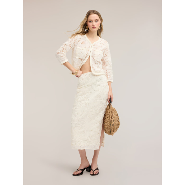 Motivi - Giacca chanel corta in tulle con ricamo - Bianco