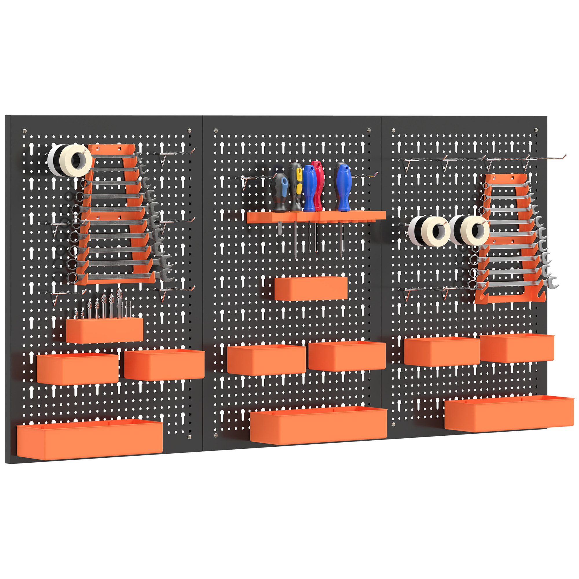 Organizador de Herramientas de Pared de 33 Piezas 120x60 cm, Paneles de Herramientas de Pared con Ganchos, Contenedores y Estantes, para Garajes, Negro y Naranja