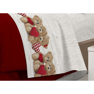 Completo Lenzuola 100% Cotone New Orsetti Rosso