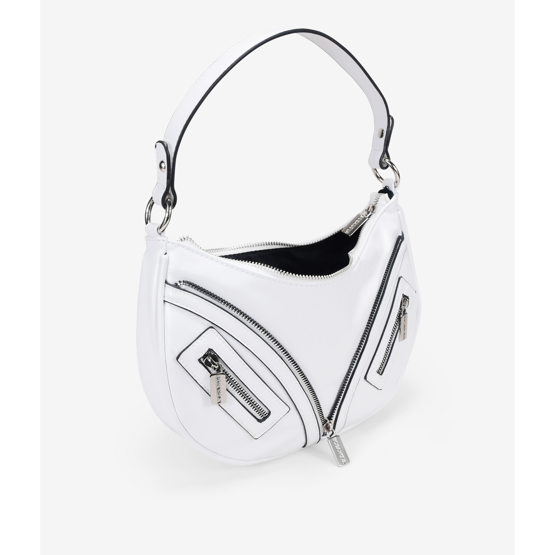 Bolso de hombro blanco con cremalleras