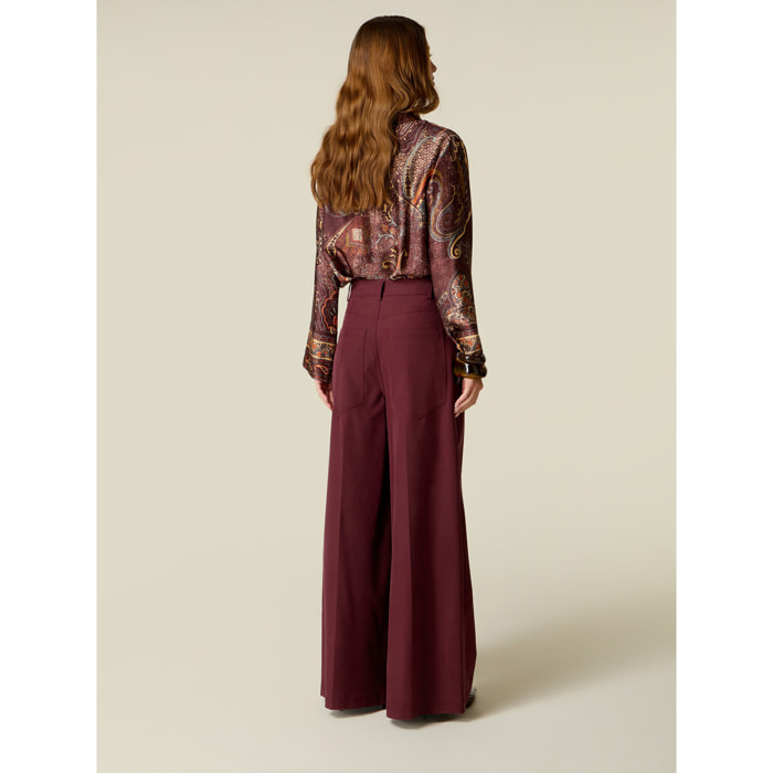 Oltre - Pantalones wide leg de sarga - Burgundy