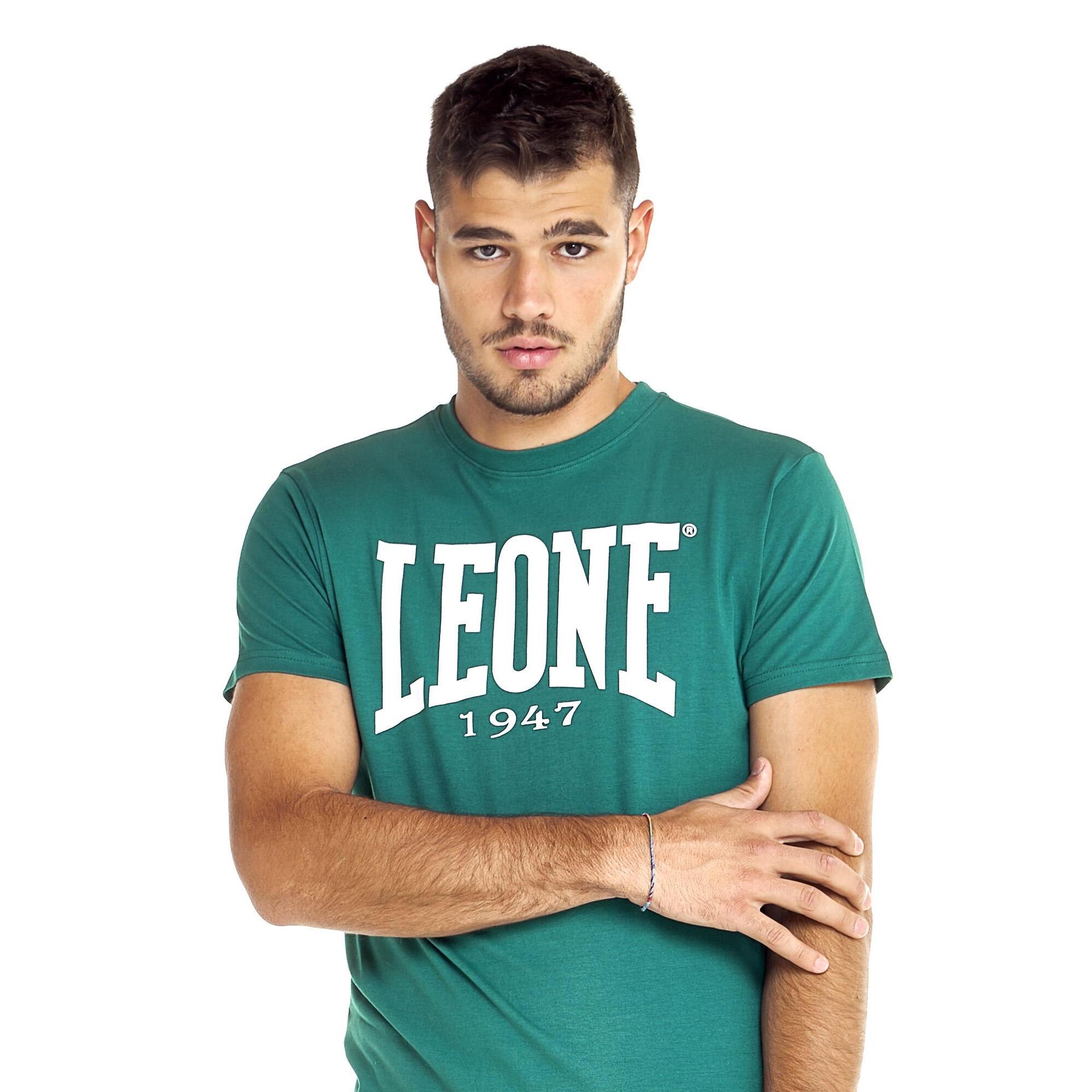 Camiseta de manga corta de algodón elástico con gran logo Leone Basic