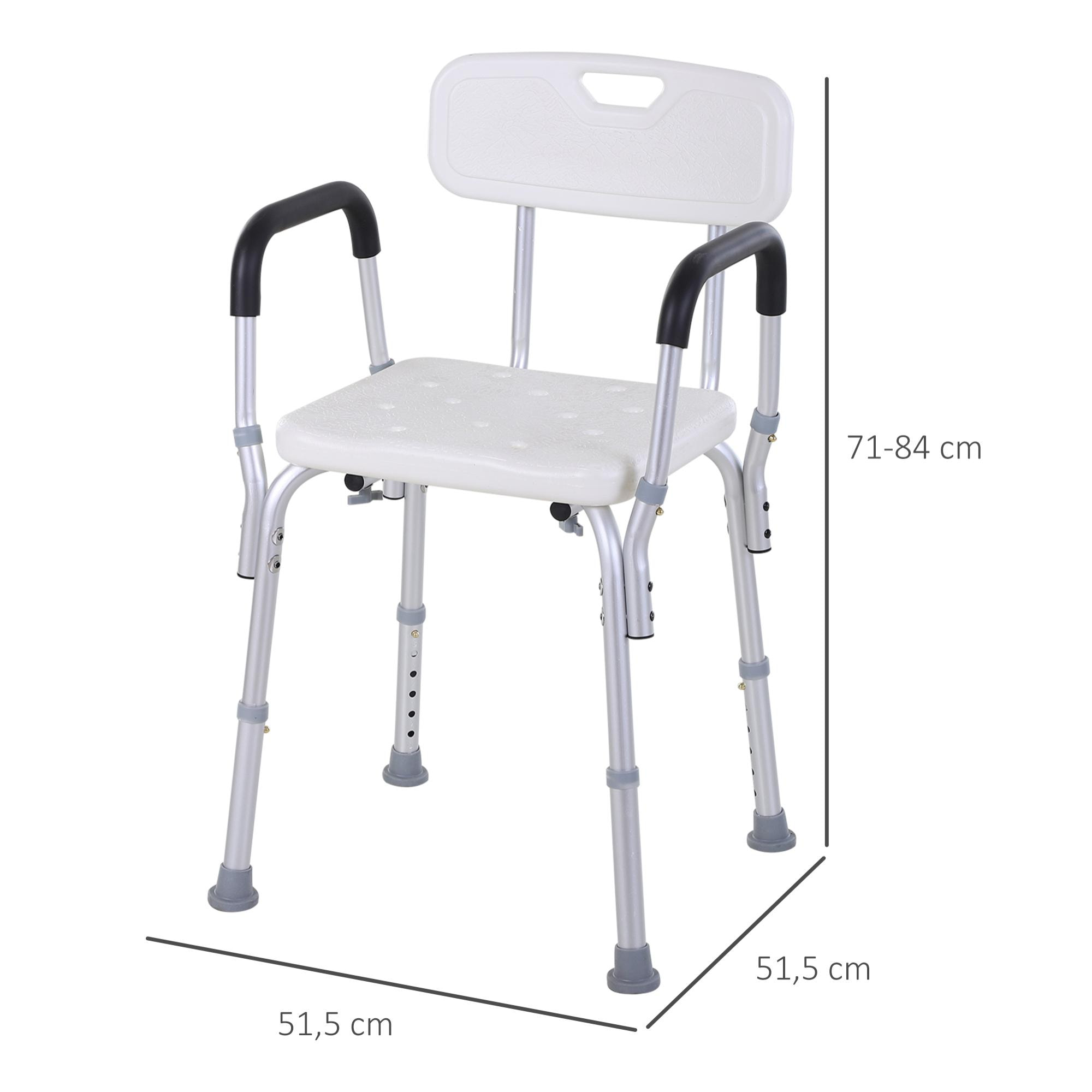 Silla de ducha Regulable con Reposabrazos 51,5x43,5x71-84cm