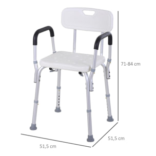 Silla de ducha Regulable con Reposabrazos 51,5x43,5x71-84cm