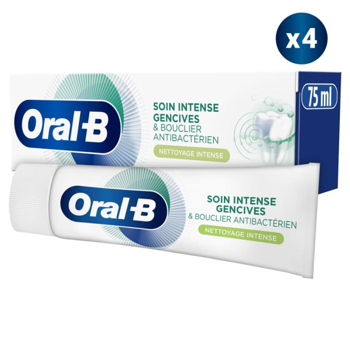 4 Dentifrices Oral-B Soin Intense Gencives et Bouclier Antibactérien Nettoyage Intense 75ml