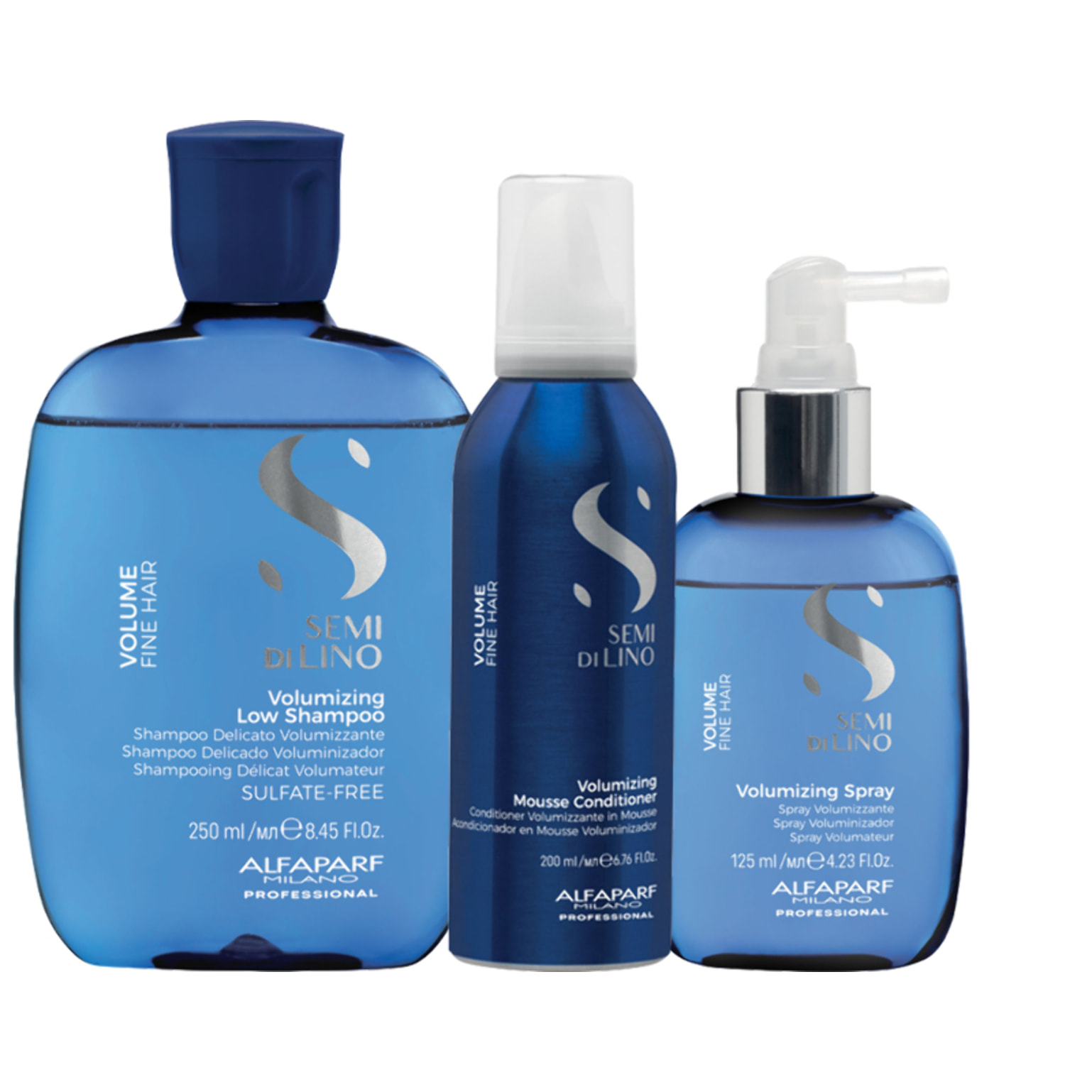 ALFAPARF MILANO Kit Semi Di Lino Volumizing Low Shampoo 250ml + Balsamo 200ml + Spray 125ml