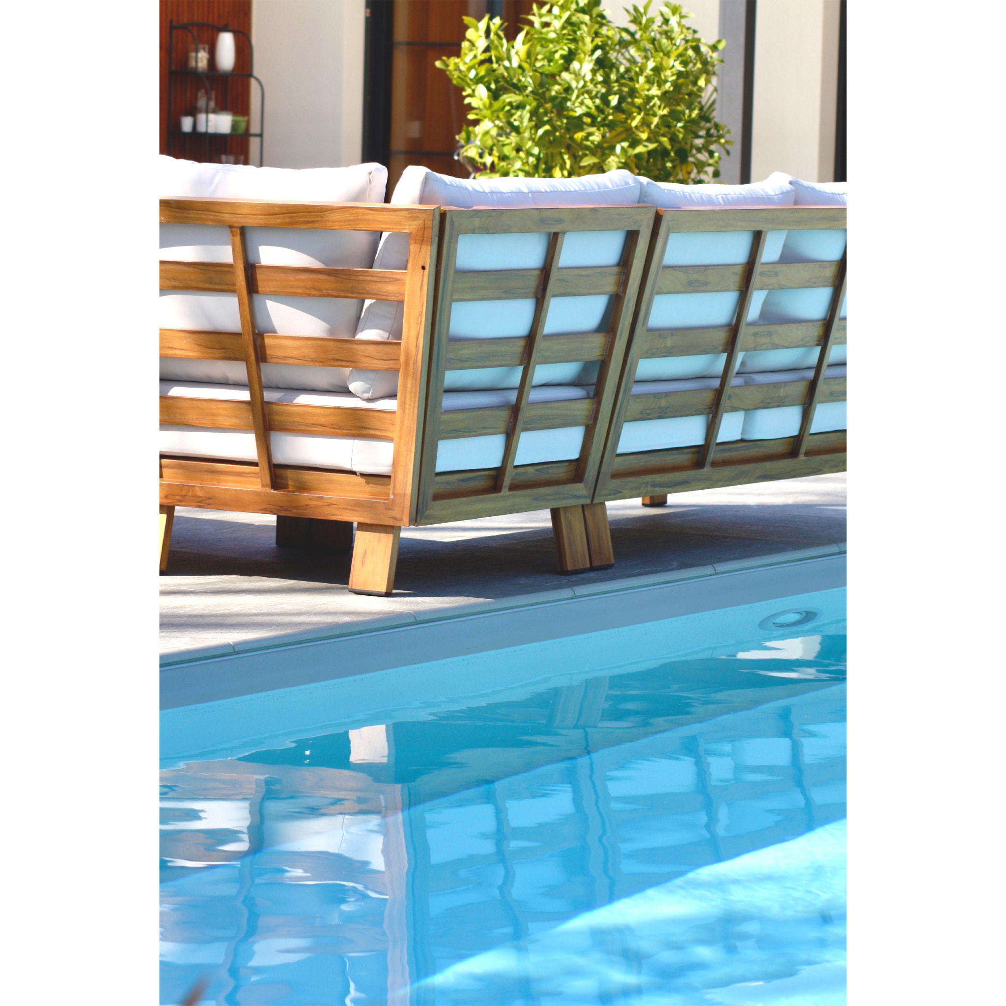 MAJORQUE - Salon de jardin d'angle 5 places en aluminium effet bois