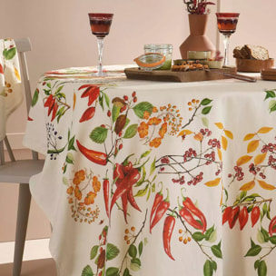 Nappe lin & coton lavé 150 g/m² imprimé vert rouge Piments doux caliente