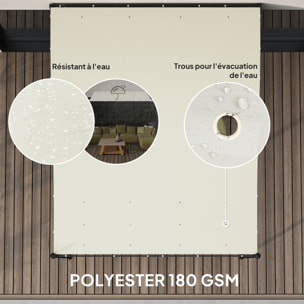 Pergola tonnelle de jardin auvent 3 x 2,5 m adossable métal noir polyester blanc cassé