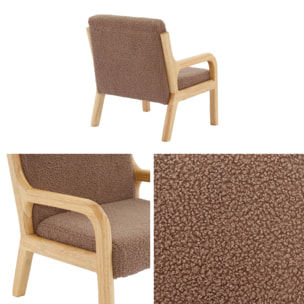 Fauteuil scandinave enfant en bois et tissu bouclette marron
