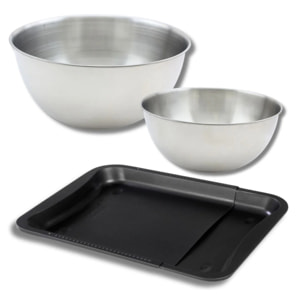 Ensemble comprenant 1 plaque de cuisson extensible, 1 spatule Zenker et 2 bols à mixer en inox Fackelmann