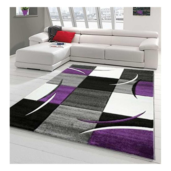 Tapis salon et chambre tissé motif damier TIHO