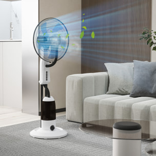 Ventilador Silencioso con Nebulización 90W, Ventilador de Pie de 120cm con 3 Velocidades, Oscilación de 70°, Cabezal Ajustable, Depósito de Agua de 2,8L, Blanco