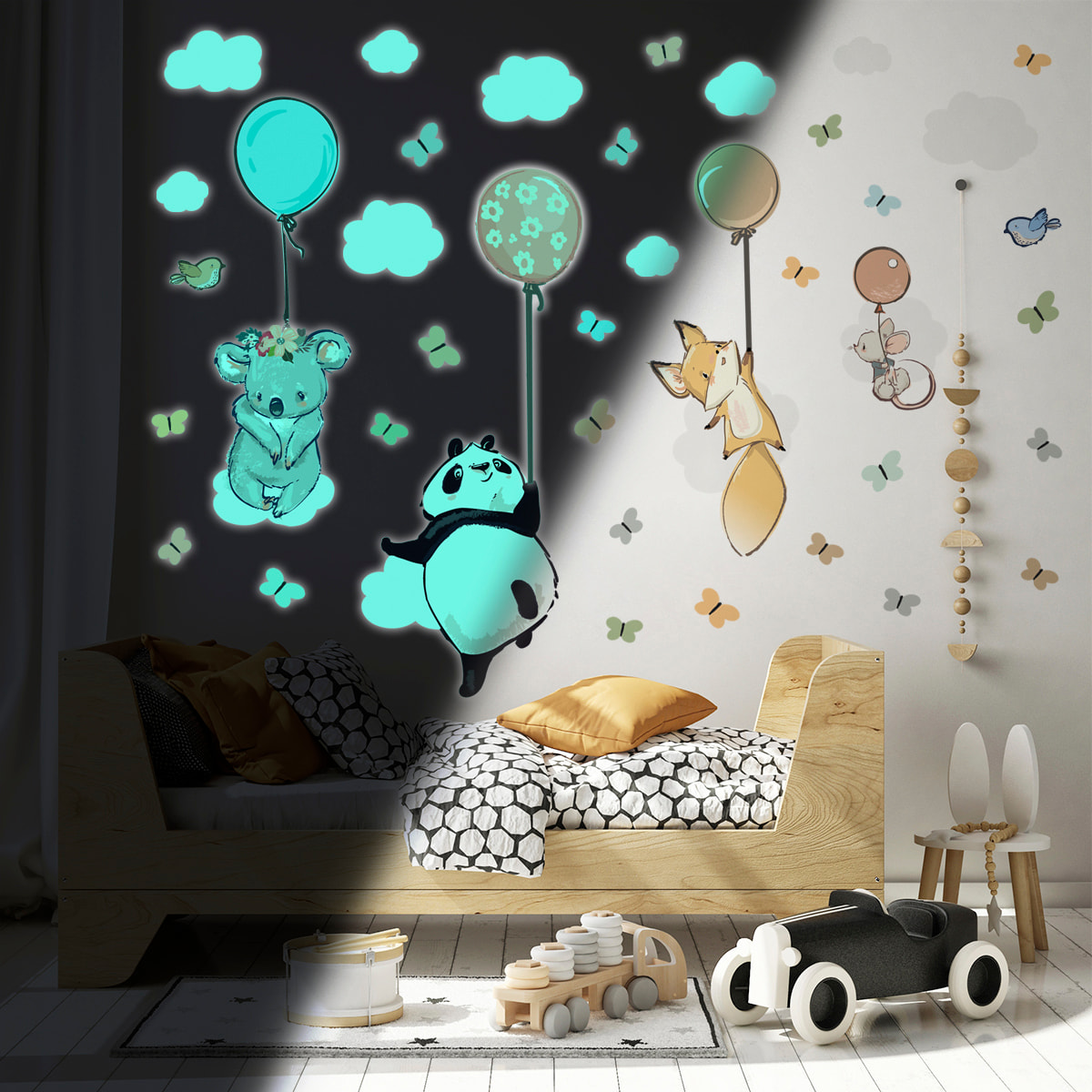 Sticker phosphorescent lumineux - ANIMAUX HEUREUX VOLANTS