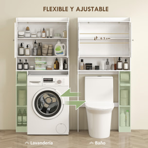 Estantería sobre Inodoro Mueble sobre Inodoro con Estante Ajustable 2 Puertas Soporte para Papel Higiénico y Estantes Abiertos Ahorra Espacio Armario para lavadora para Baño Blanco