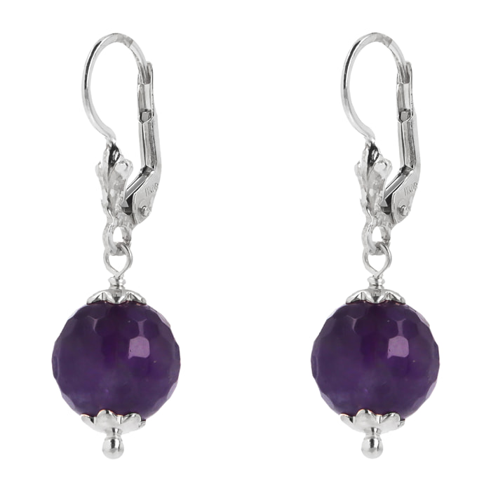 Orecchini Pendenti con Pietra Naturale Sfaccettata Ametista Viola in Argento 925 placcato Rodio