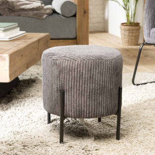 AGATHE - Tabouret rond 36x36cm tissu velours côtelé gris anthracite pieds métal