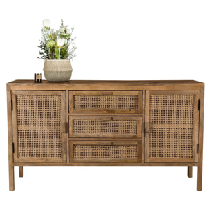 Buffet en cannage et bois 2 portes 3 tiroirs - Tiki