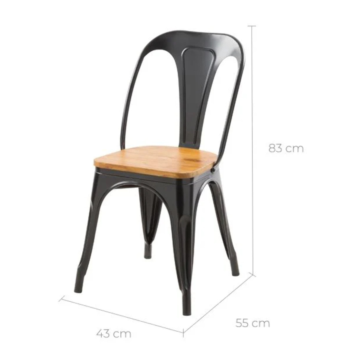 Lot de 2 chaises en métal noir et bois d'orme - Yoanna