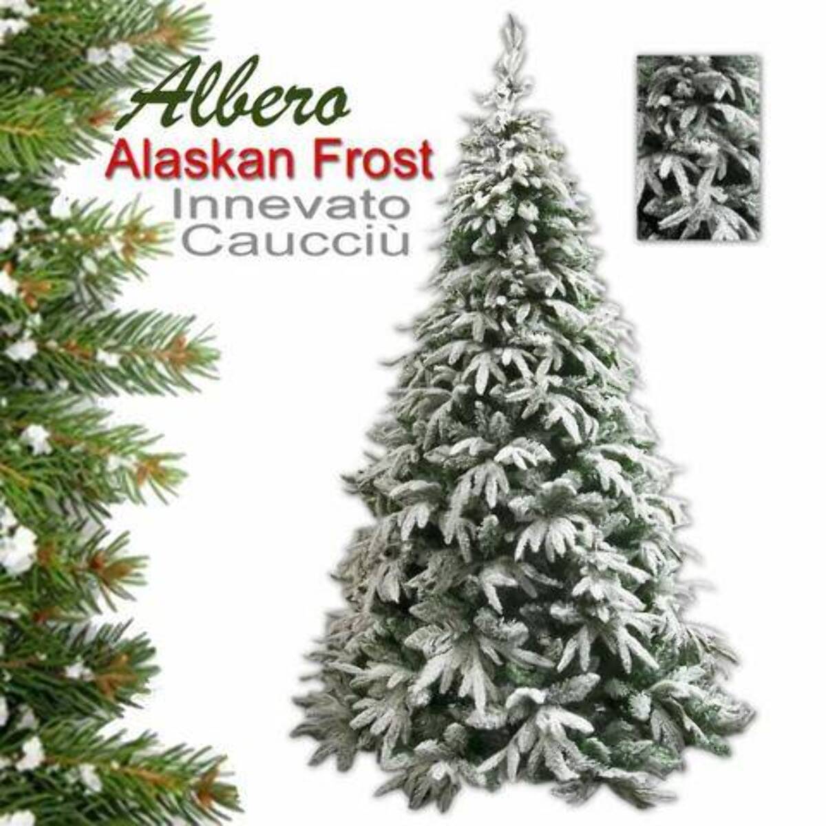 ALBERO CM.240 ALASKAN FROST 1630 TIPS PE+PVCFolto, Ignifugo, Effetto Realistico, Rami a Gancio, Materiale Resistente e Duraturo