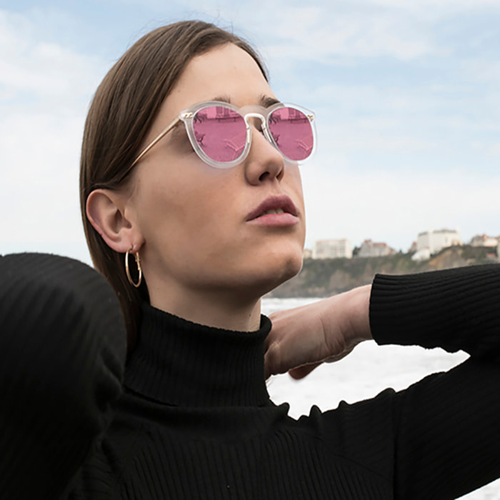Gafas de sol OCEAN BERLIN - Blanco transparente / Espejada rosa y patillas de metal dorado mate