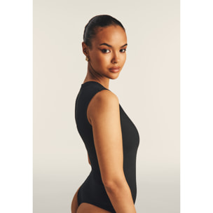 Body senza maniche in jersey stretch con logo strass