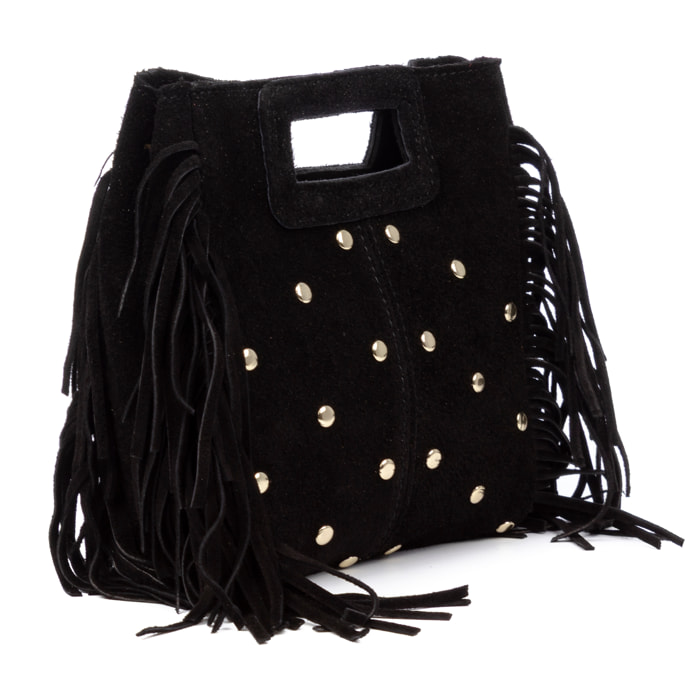 Barbata borsa a tracolla donna. Pelle scamosciata autentica con borchie decorative.