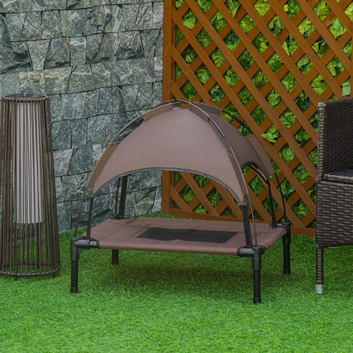 Cama Elevada para Mascotas Portátil con Toldo Extraíble Tela Transpirable al Aire Libre para Interior y Exterior 61x46x62 cm Café