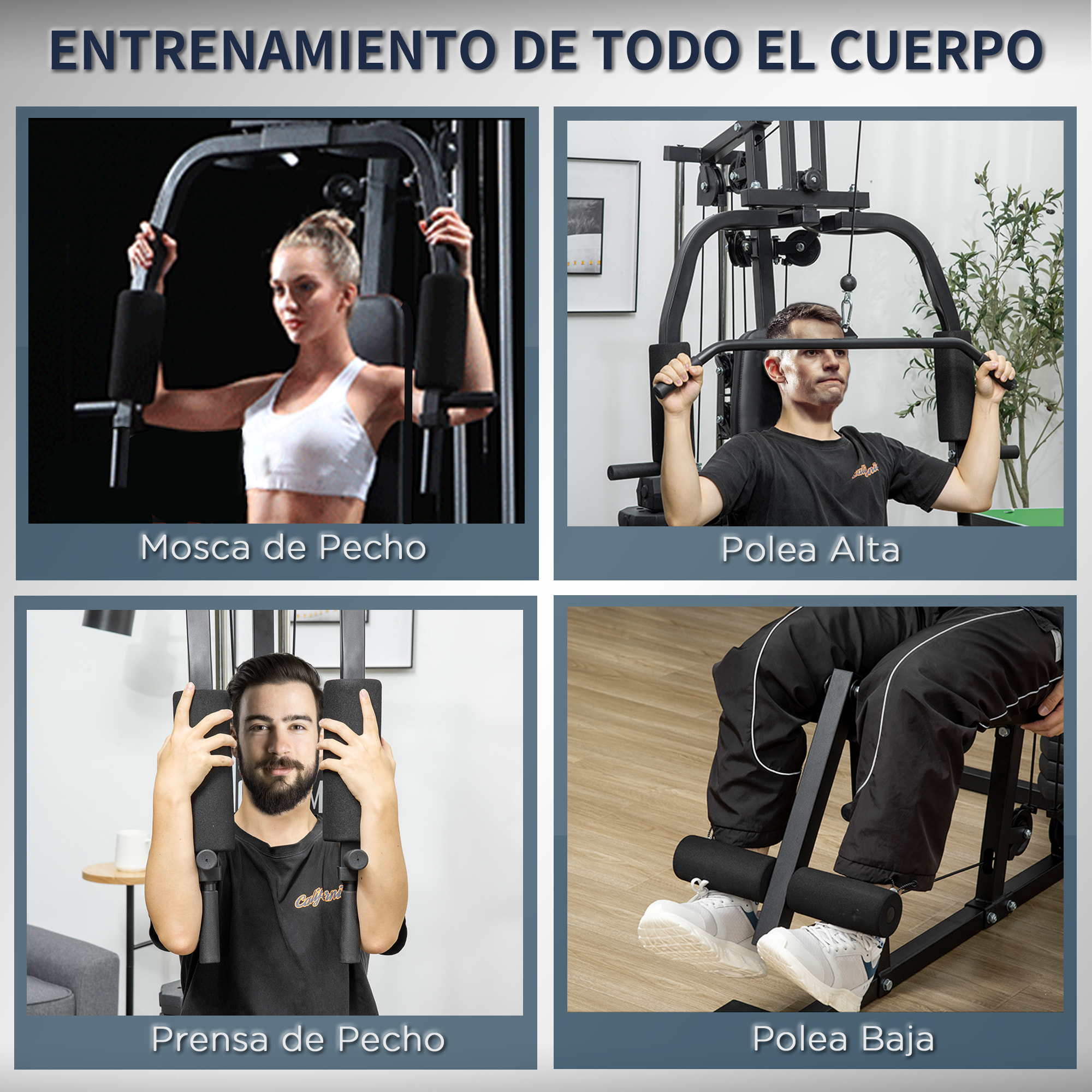 Multiestación de Musculación Máquina de Musculación con Placas de Peso de 45 kg Carga Max. 100 kg para Entrenamiento Fitness en Hogar Gimnasio Negro