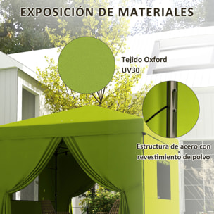 Carpa Plegable 3x3 m Cenador de Jardín con 4 Paredes Laterales 2 Ventanas de Malla Altura Ajustable Bolsa de Transporte Impermeable y Anti-UV para Camping Fiestas Verde