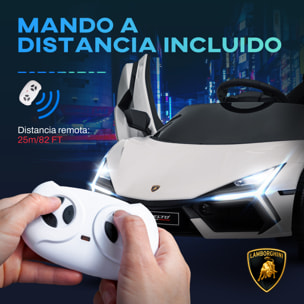 Coche Eléctrico para Niños de +3 Años Lamborghini Revuelto Carro Eléctrico Infantil con Batería 12V Mando a Distancia Faros LED Bocina Música y Ruedas Auxiliares Blanco