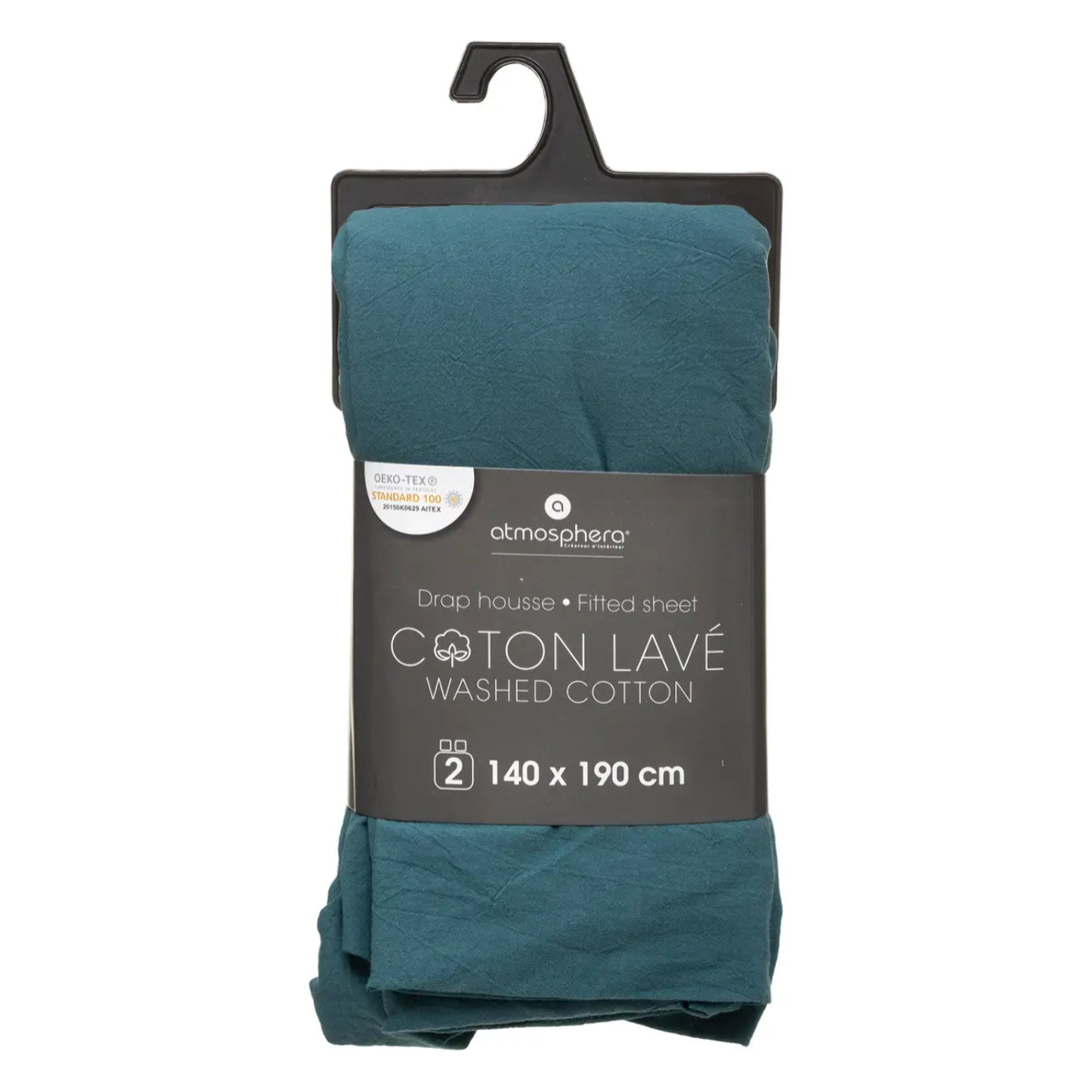 Drap-housse en coton lavé - bleu canard 140x190 cm