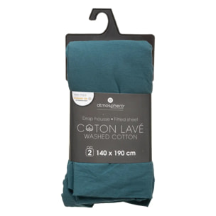 Drap-housse en coton lavé - bleu canard 140x190 cm