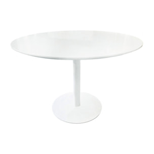 Table de repas ronde 110 cm plateau blanc mat pied métal blanc - FABIO