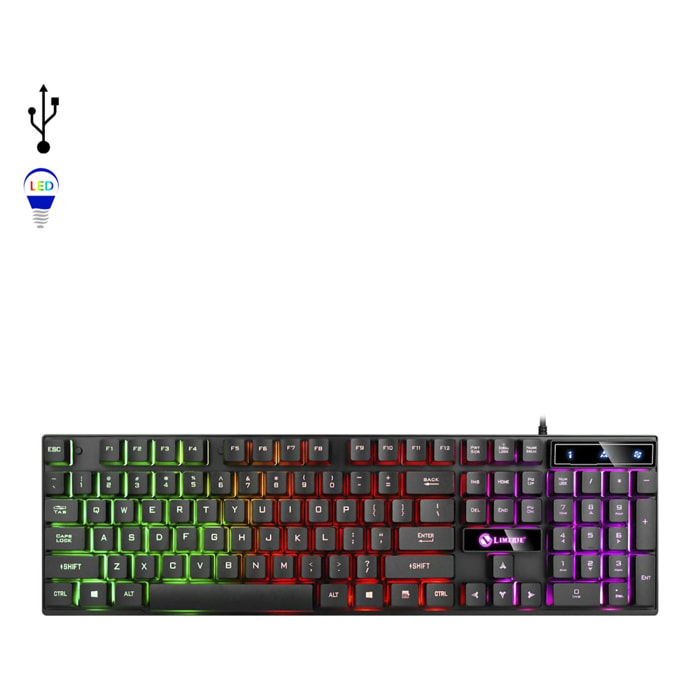 DAM Teclado gaming TX30 con luces RGB. 44,5x3x14 Cm. Color: Negro