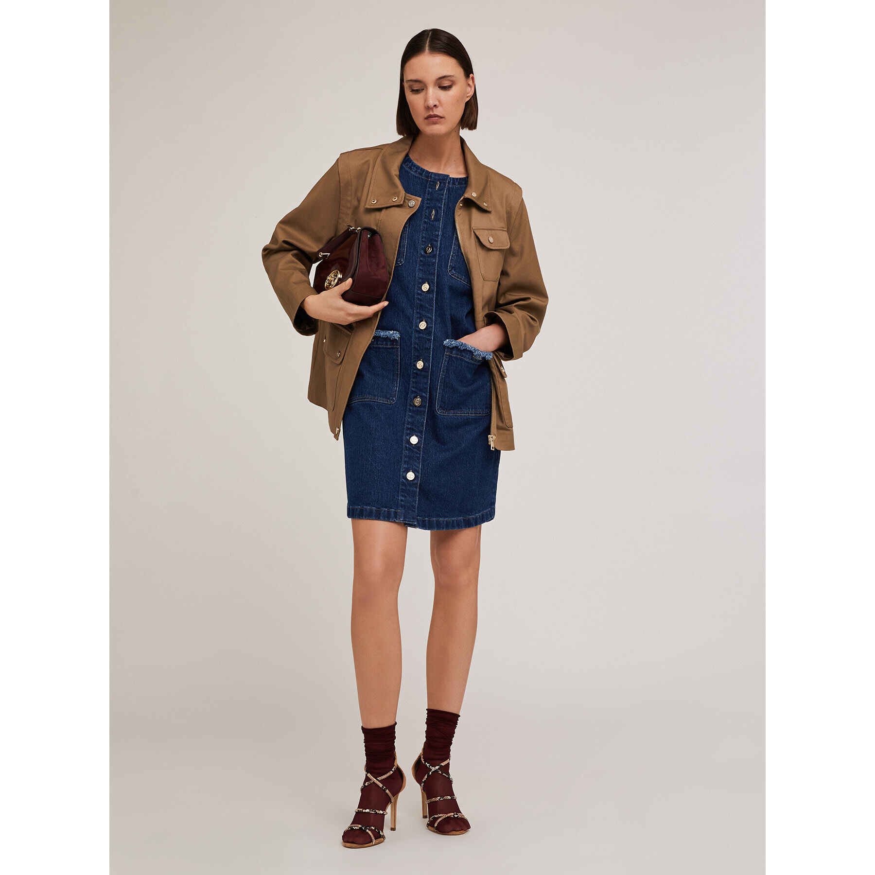 Motivi - Parka misto lyocell con maniche staccabili - Marrone