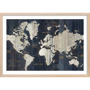 Affiche Carte du monde voies navigables Affiche + cadre en bois - Chêne