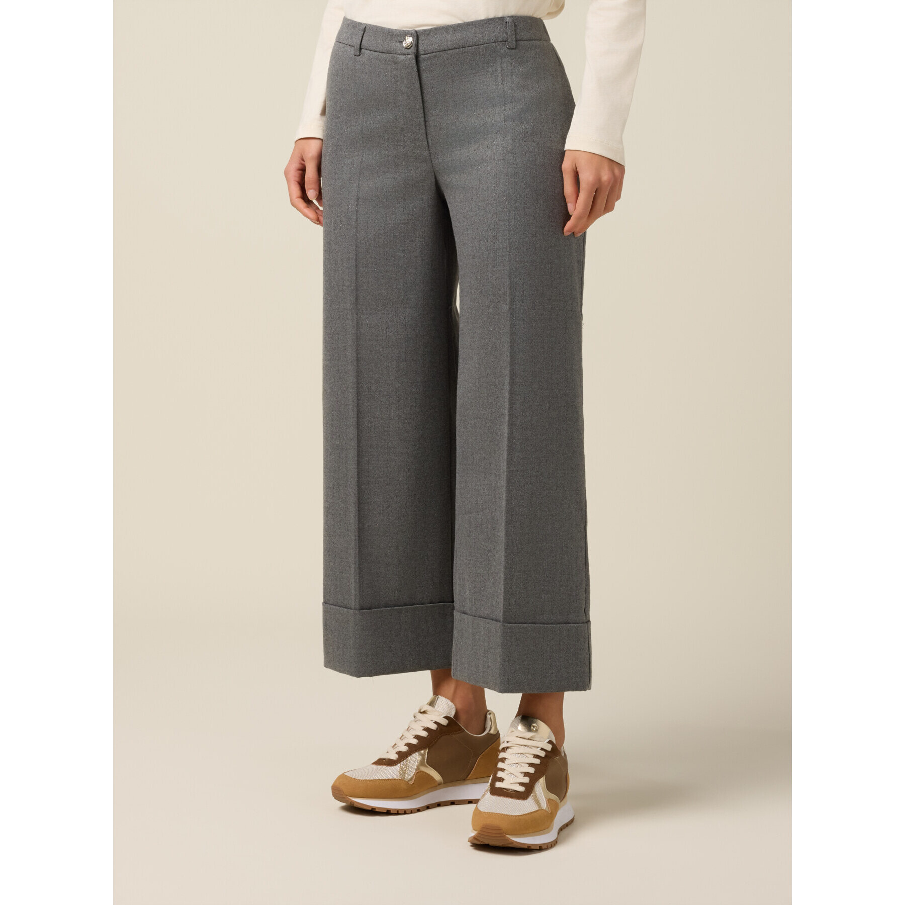 Oltre - Pantaloni cropped in flanella - Grigio